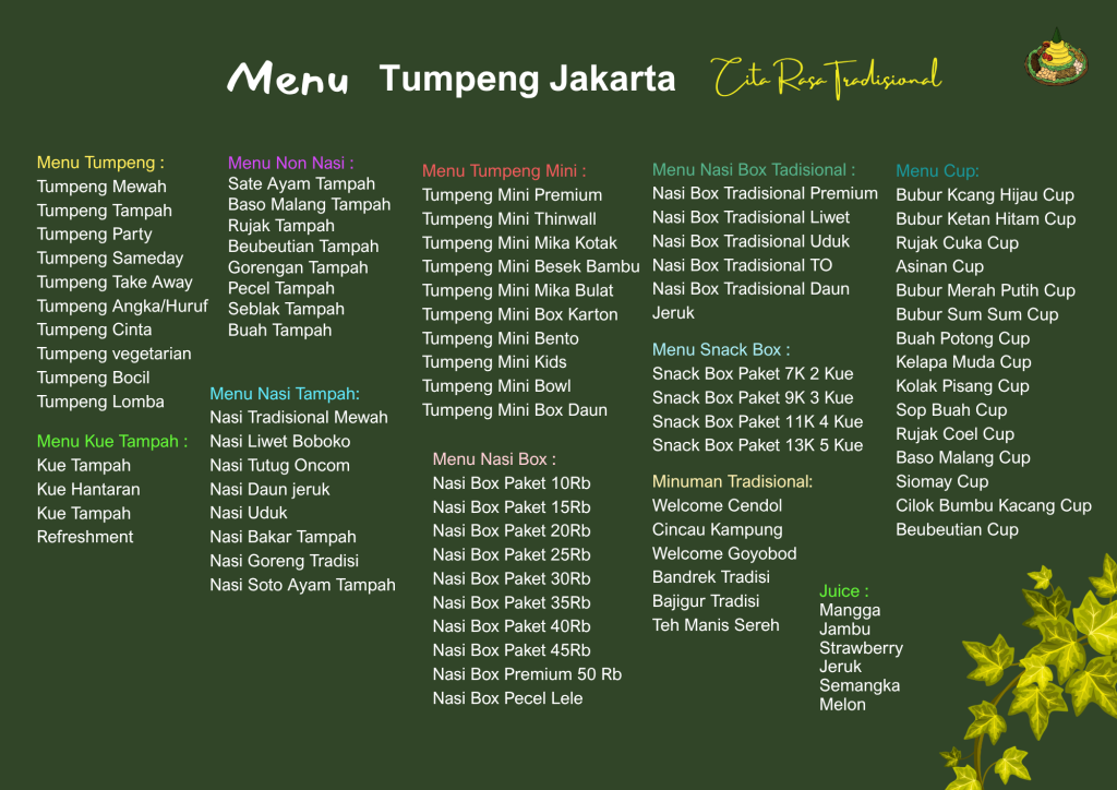 daftar menu lengkap